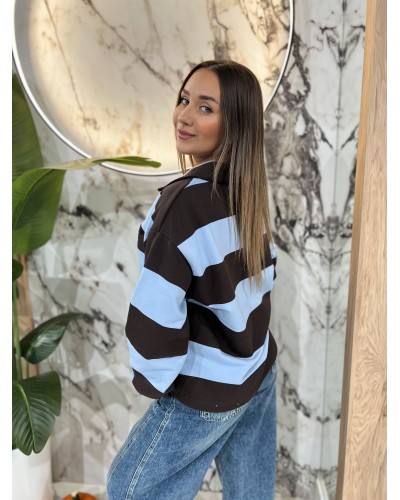 Bluza polo w paski By o la la...! espresso z błękitem