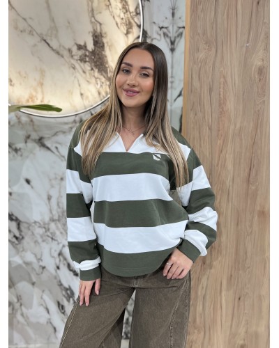 Bluza polo w paski By o la la...! biała z oliwką