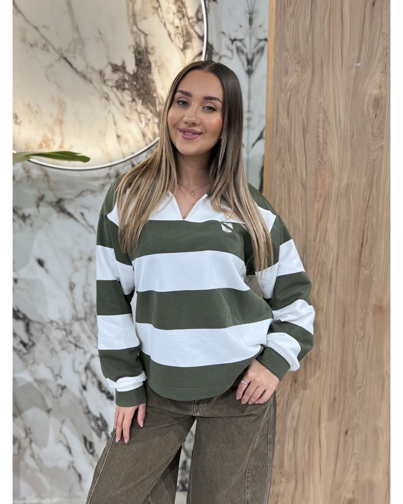 Bluza polo w paski By o la la...! biała z oliwką