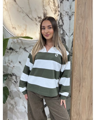 Bluza polo w paski By o la la...! biała z oliwką