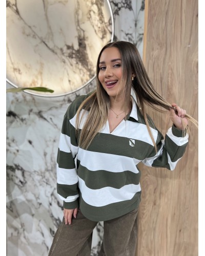 Bluza polo w paski By o la la...! biała z oliwką
