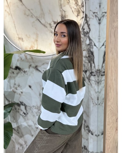 Bluza polo w paski By o la la...! biała z oliwką