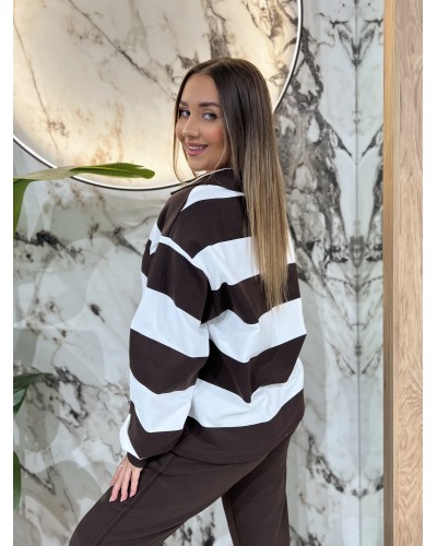 Bluza polo w paski By o la la...! biała z espresso