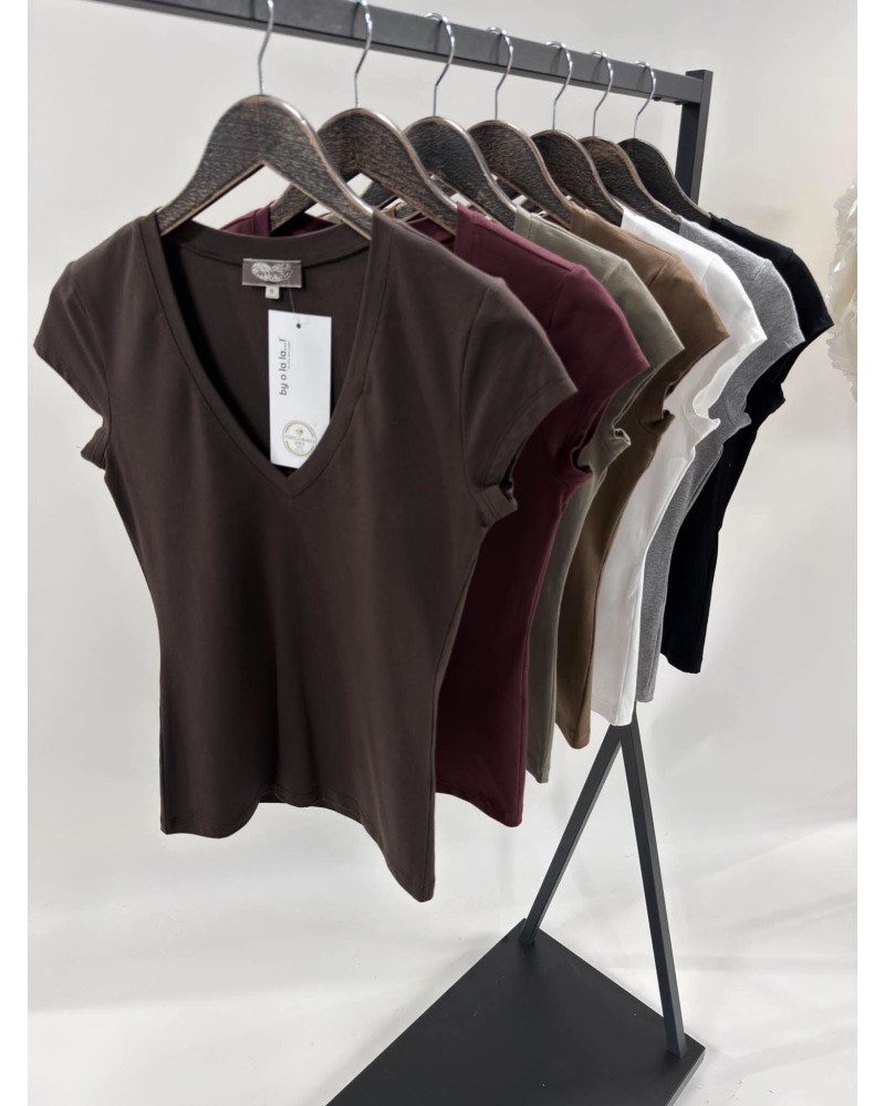 T-shirt w szpic By o la la...! black cherry