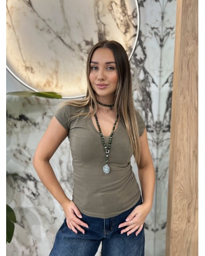T-shirt w szpic By o la la...! olive