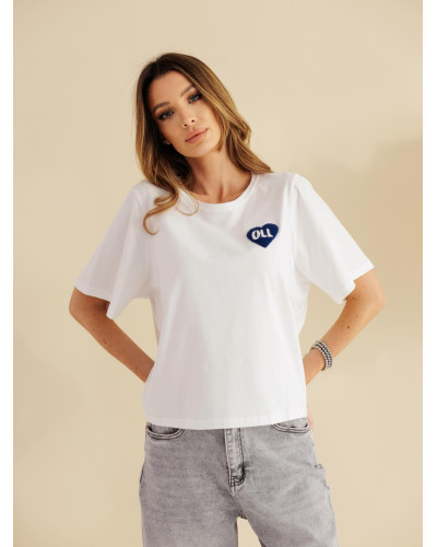 T-shirt z logowanym sercem By o la la...! śmietana z denim