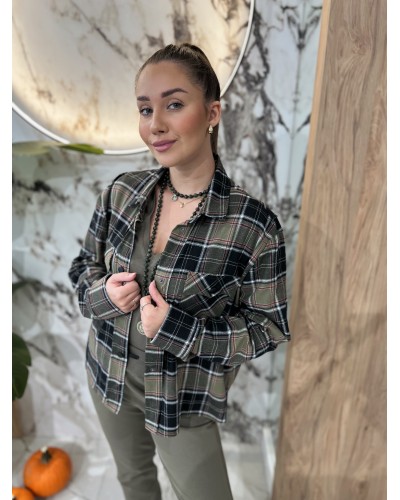 Koszula w kratę z kieszonkami By o la la...! olive