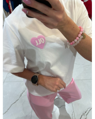 T-shirt z logowanym sercem By o la la...! śmietana z sugar pink