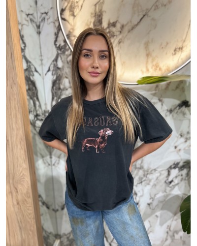T-shirt długi z jamnikiem By o la la...! czarny