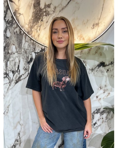 T-shirt długi z jamnikiem By o la la...! czarny