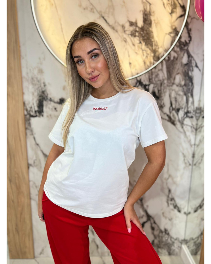 T-shirt z napisem By o la la...! biały z red kiss