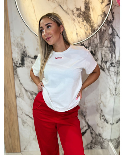 T-shirt z napisem By o la la...! biały z red kiss