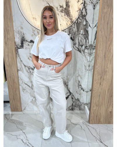 T-shirt z napisem By o la la...! biały z kakao