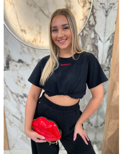 T-shirt z napisem By o la la...! czarny z red kiss