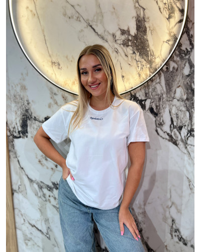 T-shirt z napisem By o la la...! biały z denim