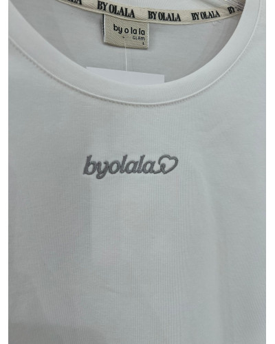 T-shirt z napisem By o la la...! biały z szarym