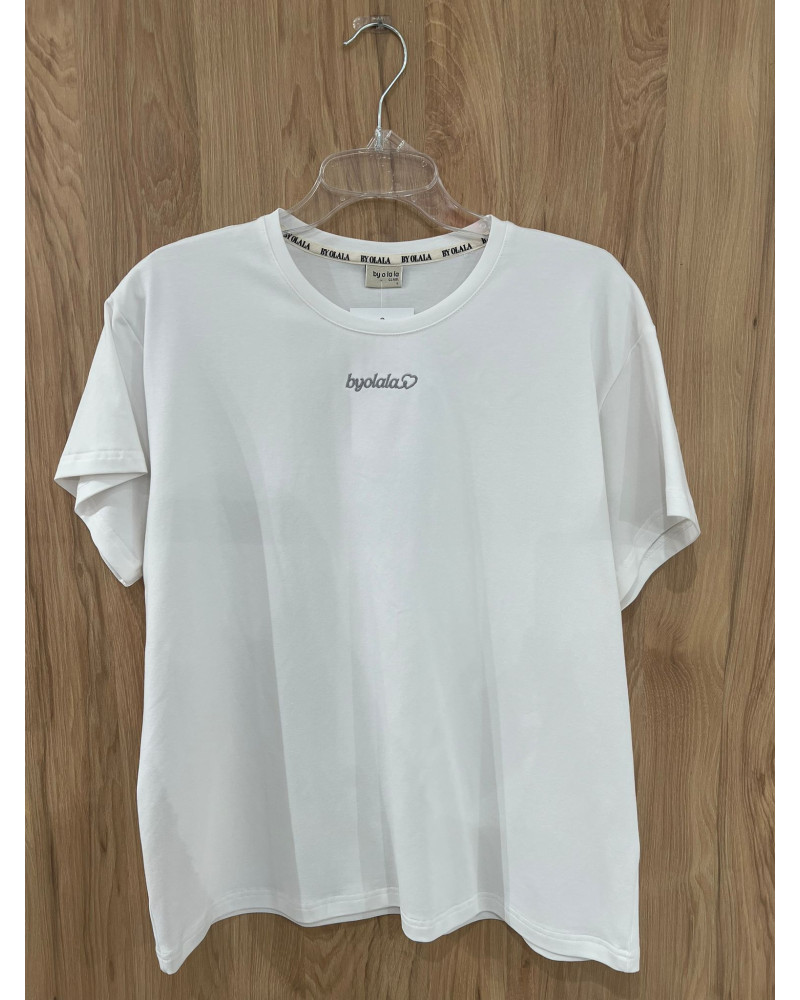 T-shirt z napisem By o la la...! biały z szarym