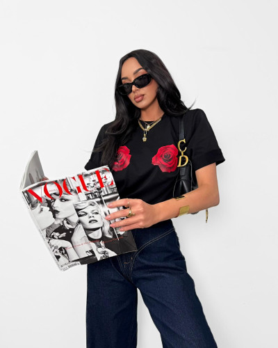 T-shirt z różami La Milla czarny