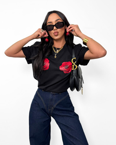 T-shirt z różami La Milla czarny