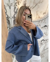 Marynarka pudełkowa materiałowa By o la la...! niebieska