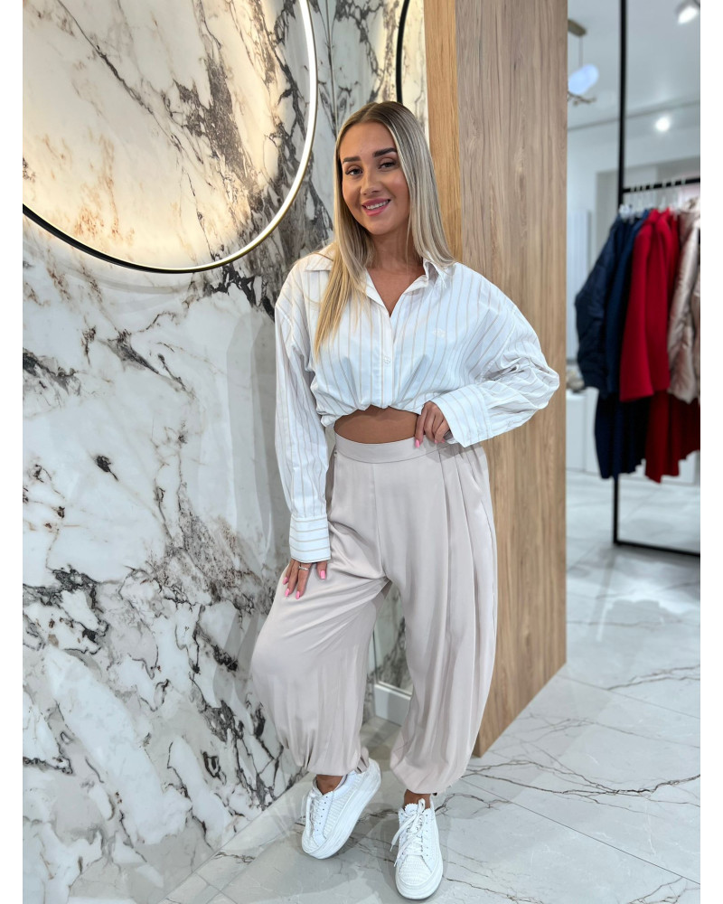 Koszula w paski By o la la...! biała z beżowym