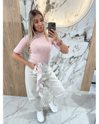 Półgolf prążkowany By o la la...! pudrowy róż