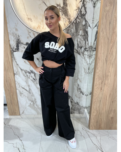 Spodnie drelichowe z zakładkami By o la la...! czarne