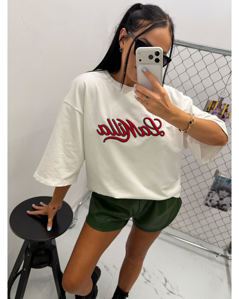 T-shirt oversize La Milla streetwear biały z czerwonym