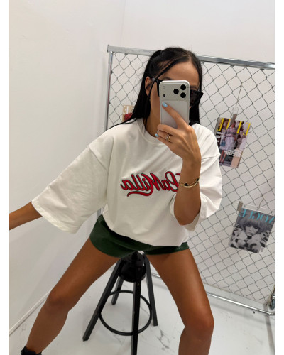 T-shirt oversize La Milla streetwear biały z czerwonym