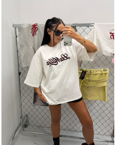 T-shirt oversize La Milla streetwear z czarno różowym napisem