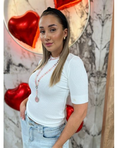 Półgolf z logowanym rękawem By o la la...! śmietankowy