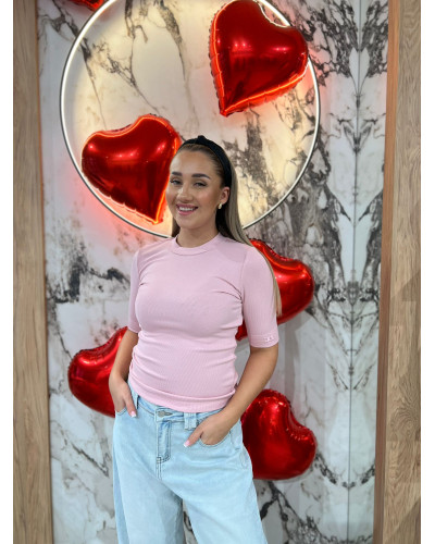 Półgolf z logowanym rękawem By o la la...! pudrowy róż