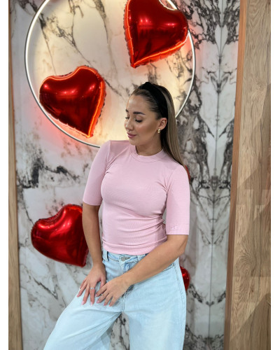 Półgolf z logowanym rękawem By o la la...! pudrowy róż