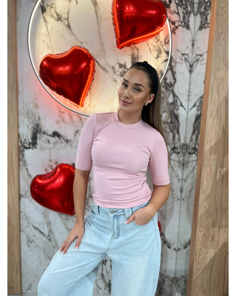 Półgolf z logowanym rękawem By o la la...! pudrowy róż