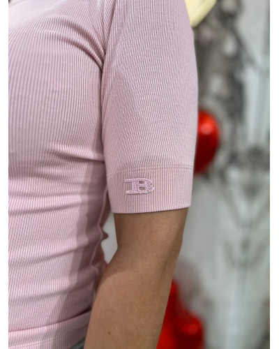 Półgolf z logowanym rękawem By o la la...! pudrowy róż