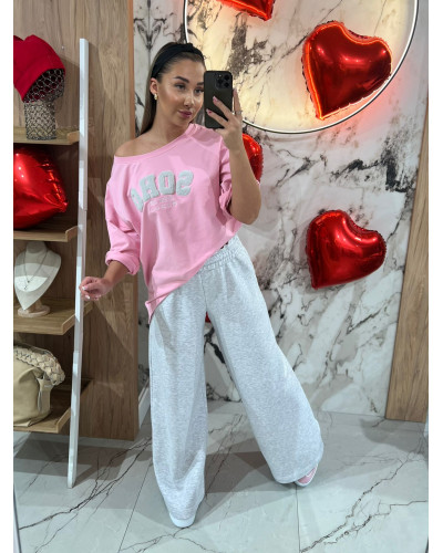 Spodnie dresowe z szeroką nogawką By o la la...! szary melanż