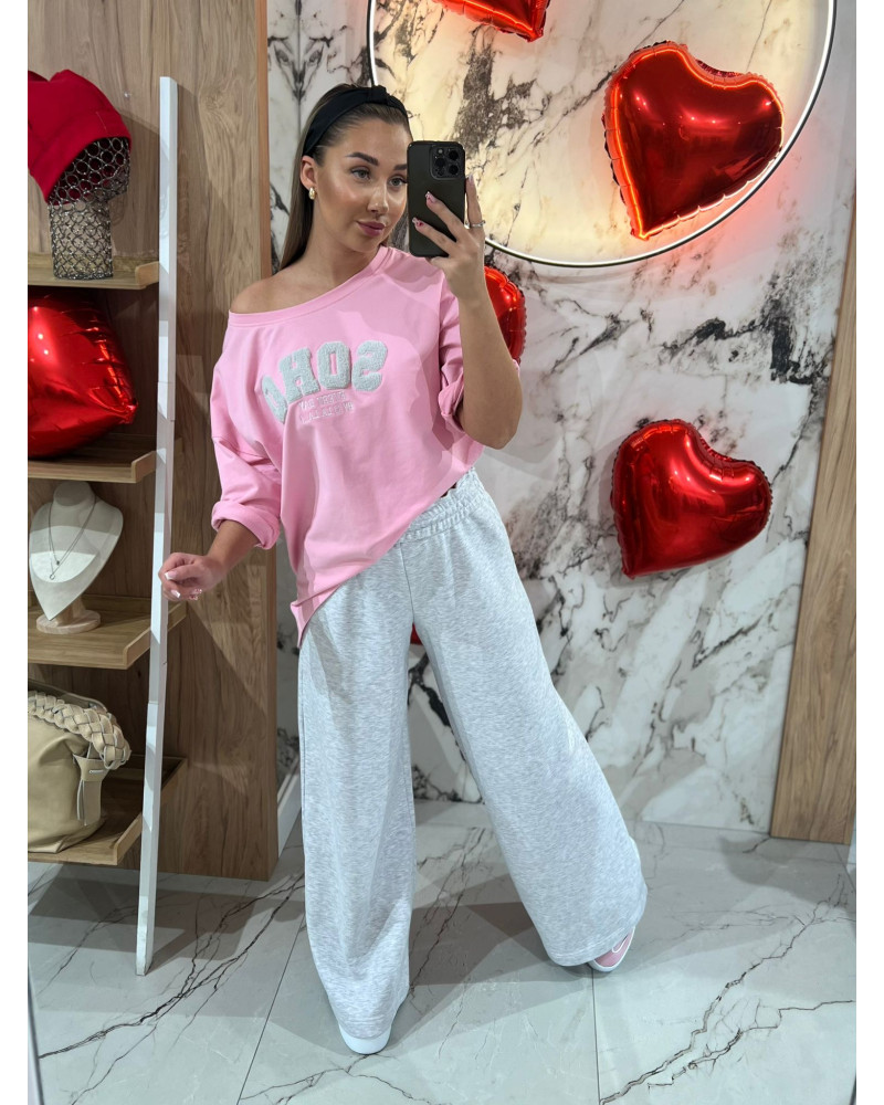 Spodnie dresowe z szeroką nogawką By o la la...! szary melanż