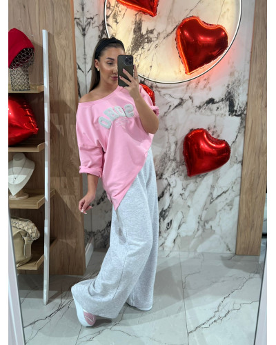 Spodnie dresowe z szeroką nogawką By o la la...! szary melanż