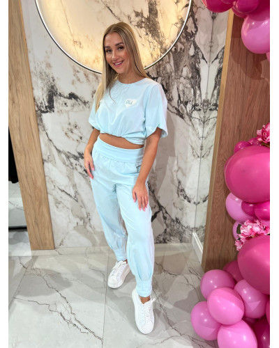 Spodnie dresowe z wywijaną gumą By o la la...! blue mint