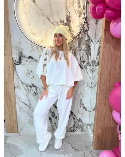 Komplet dresowy z paskami By o la la...! śmietankowy