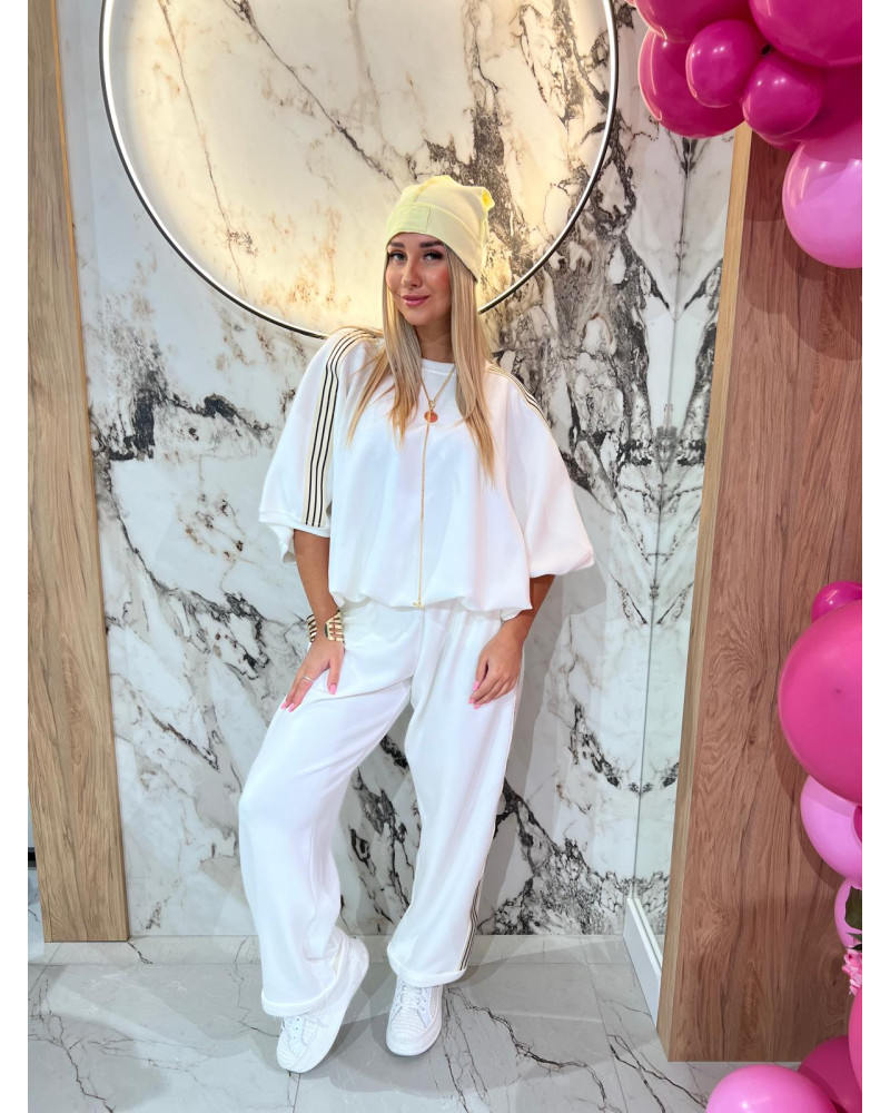 Komplet dresowy z paskami By o la la...! śmietankowy