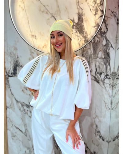 Komplet dresowy z paskami By o la la...! śmietankowy