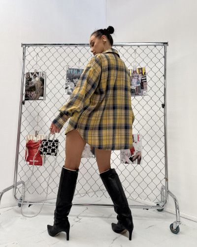 Koszula dłuższa w krate La Milla granatowa z miodowym