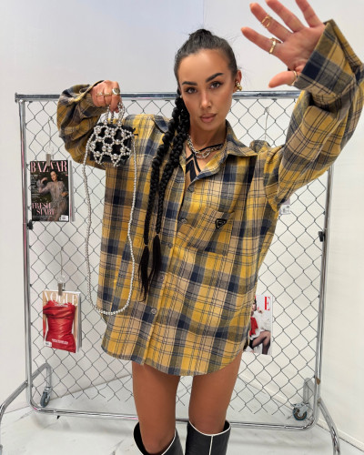 Koszula dłuższa w krate La Milla granatowa z miodowym