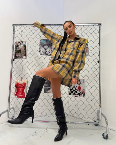 Koszula dłuższa w krate La Milla granatowa z miodowym