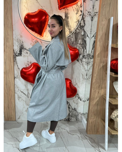 Płaszcz z paskiem By o la la...! szary melanż