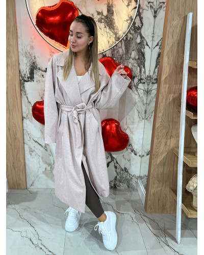 Płaszcz z paskiem By o la la...! pudrowy róż