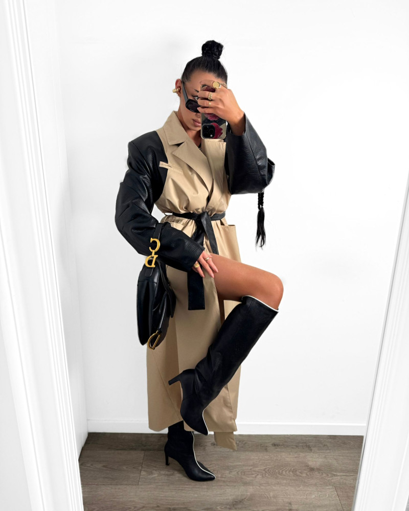 Trencz z ekoskórą La Milla ciepły beż