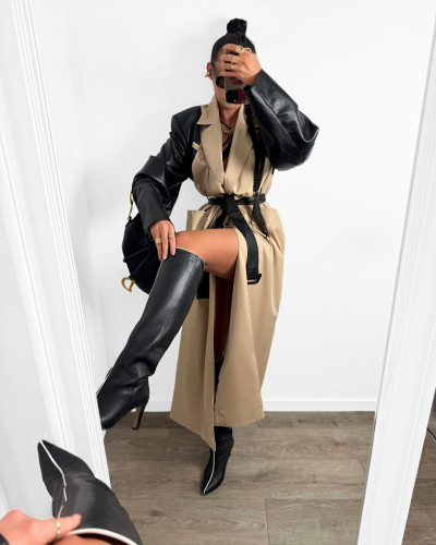 Trencz z ekoskórą La Milla ciepły beż