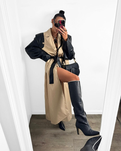 Trencz z ekoskórą La Milla ciepły beż